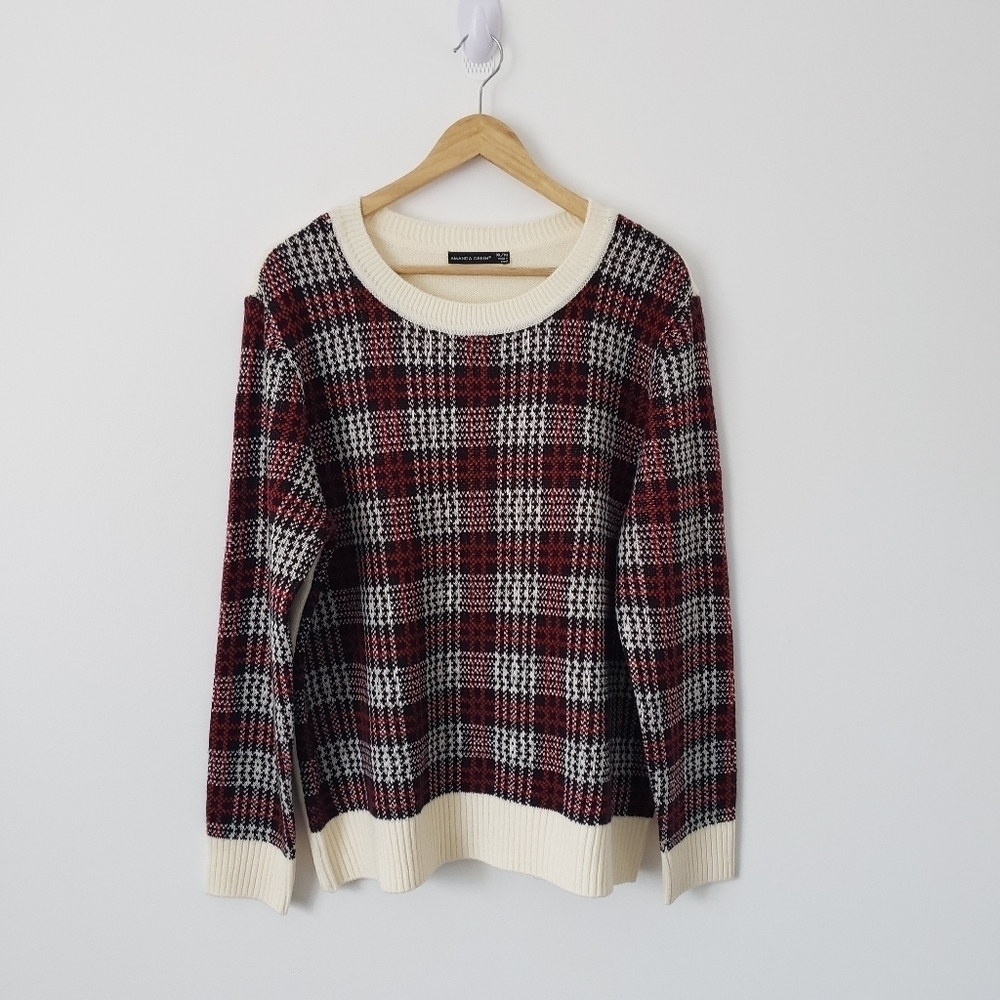 Amanda Green Women's Knit Plaid Crew Neck Sweater Size XL Holiday